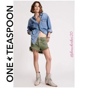 ONE TEASPOON Outlaws Low Waist Mid Length Denim Shorts Military Khaki 30 NWT